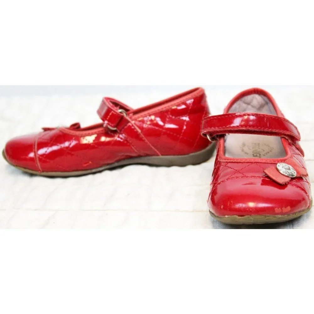 Primigi Quilted Look Mary Janes Red Patent Leather Sky Effect System Bow Heart